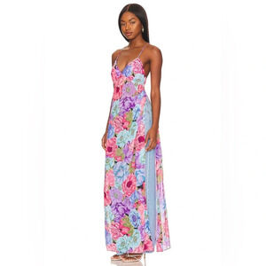 NWT Lovers & Friends WILSHIRE MAXI TANK Multicolor Kim Floral Sz XS Chiffon Slit